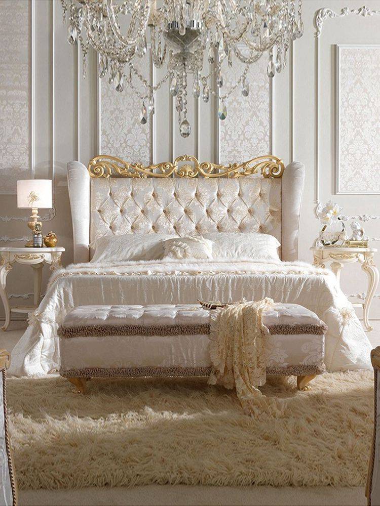 French Cream Wing Headboard Bed