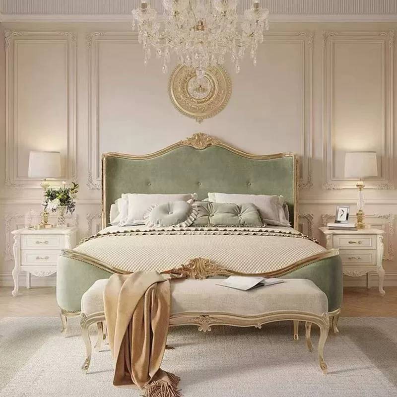 French Sage Green Carved Bed